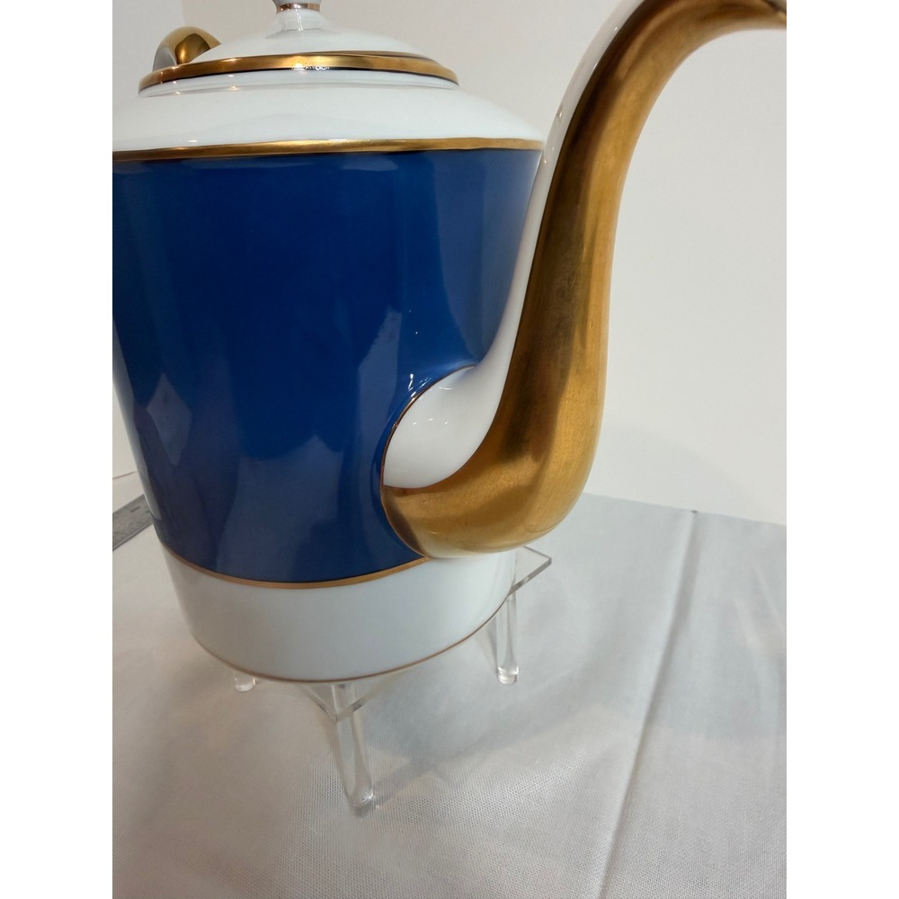 Fitz and Floyd Renaissance Blue Gold Trim Coffee Pot Porcelain Japan 1978 VTG - Picture 8 of 11